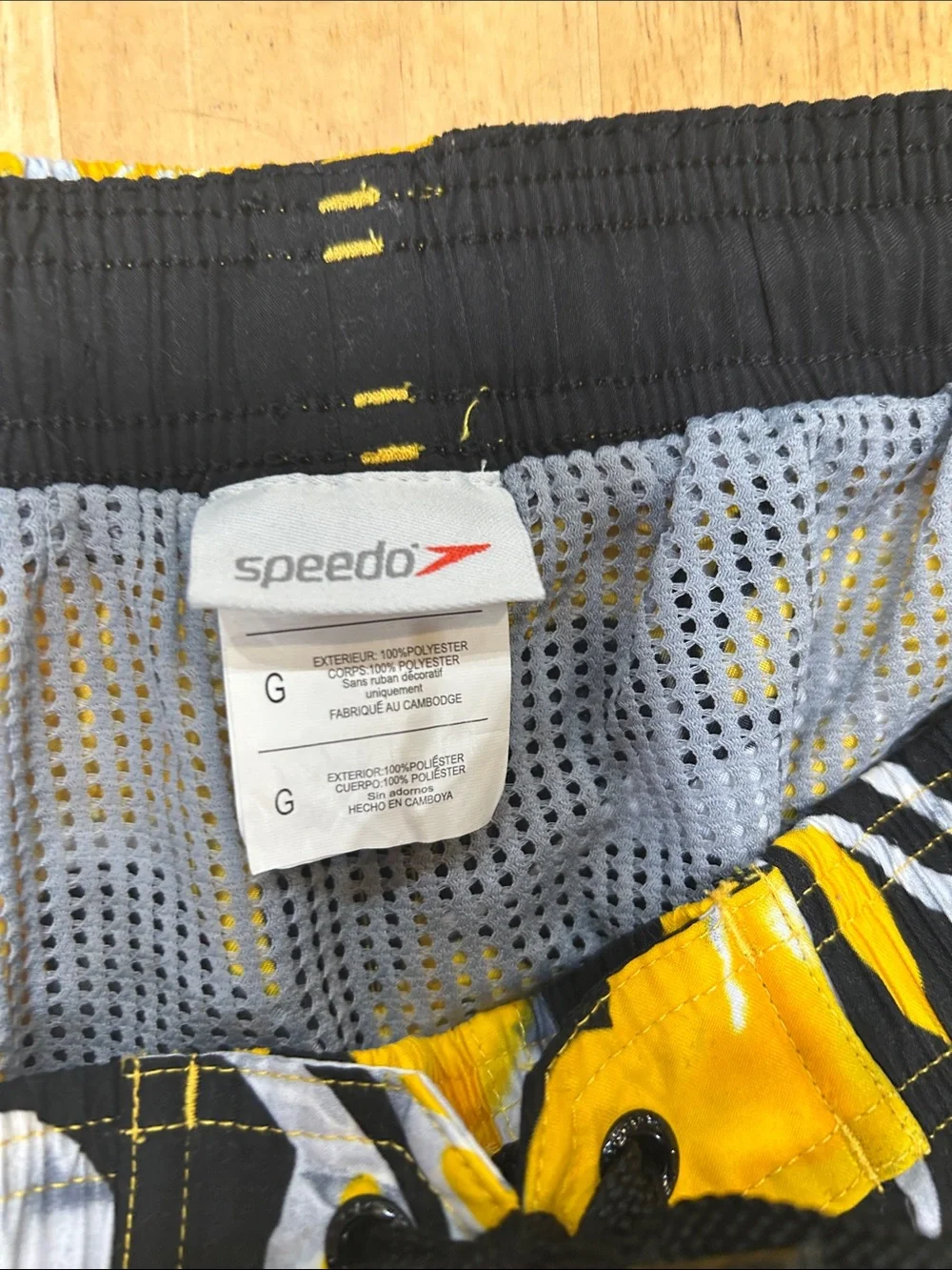 Speedo Yellow Black White Floral Swim Trunks for Men